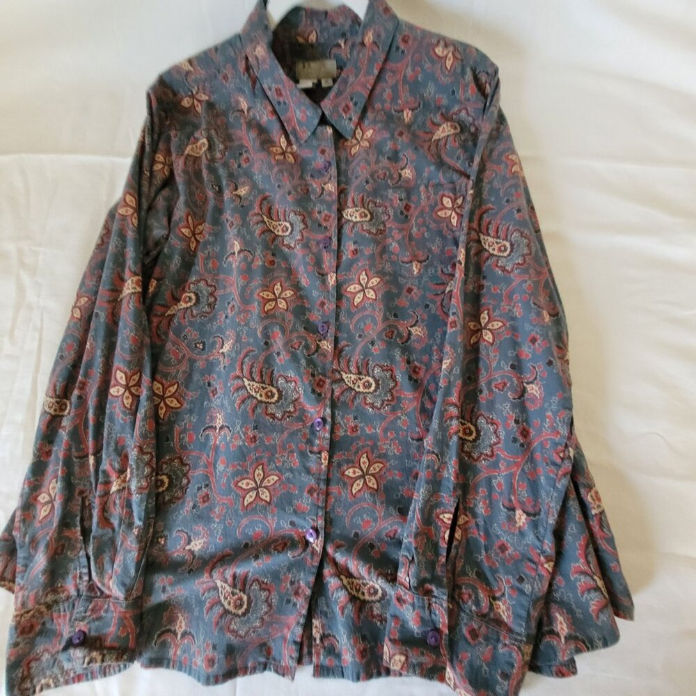 Paisley Blue Red Tan Button Shirt Territory Ahead Womens Size XL - Picture 5 of 11